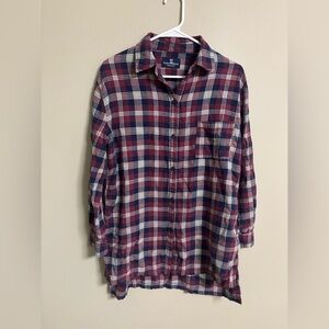 Psycho Bunny Women’s Flannel Shirt Size Small Oversized Plaid Blue Pink